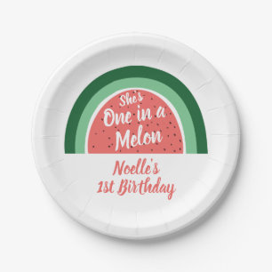 She's One in a Melon, Watermelon Rainbow Birthday Paper Plate