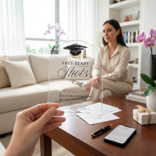 She's Ready To Call The Shots Graduation Acrylic  Invitations