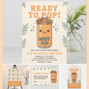 She's Ready to Pop Apricot Sage Green Boho Kawaii Invitation