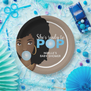 She's Ready to Pop, Baby Boy Shower, Paper Plates