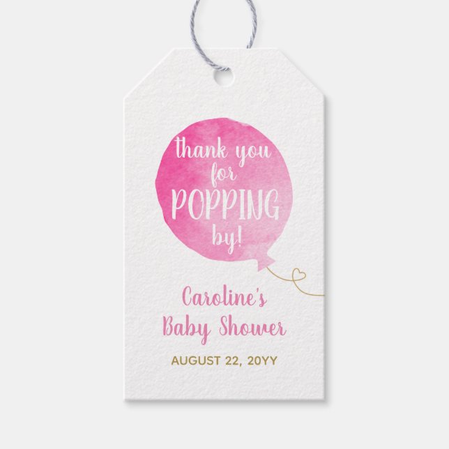 She's Ready to Pop Baby Boy Shower Pink Gift Tags (Front)