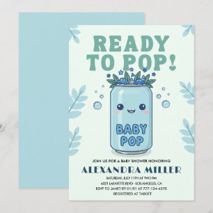 She's Ready to Pop Baby Shower Blue Boho Kawaii Invitation