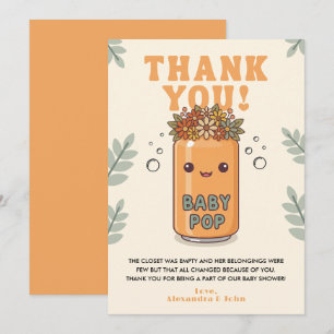 She's Ready to Pop Baby Shower Boho Orange Kawaii Thank You Card