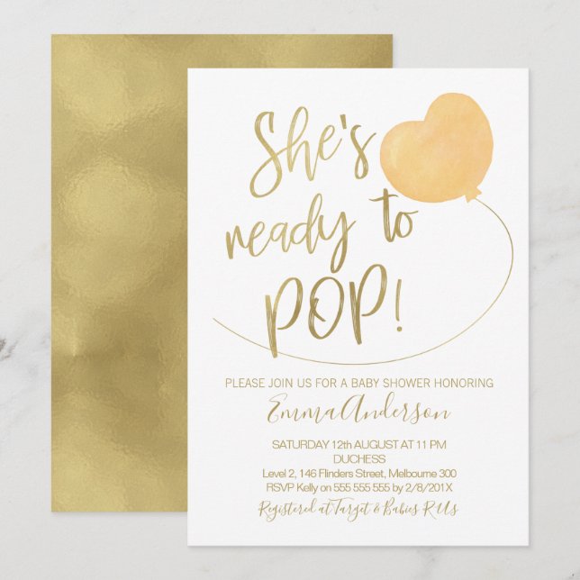 She's Ready To Pop Baby Shower Invitation (Front/Back)