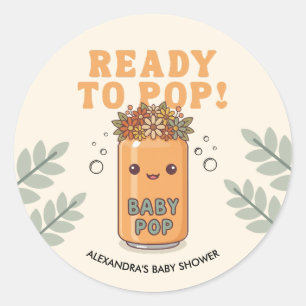 She's Ready to Pop Baby Shower Orange Boho Kawaii Classic Round Sticker