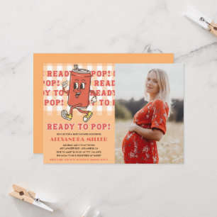 Shes Ready to Pop Baby Shower Orange Gingham Photo Invitation