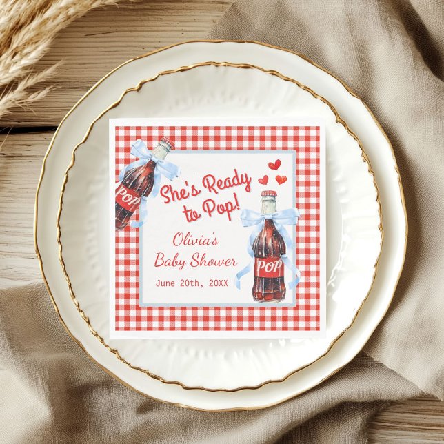 She's Ready to Pop Baby Shower | Red Gingham Napkin (She's ready to pop baby shower Paper napkins)