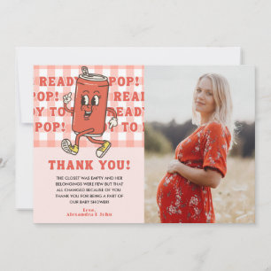 She's Ready to Pop Baby Shower Red Gingham Photo Thank You Card