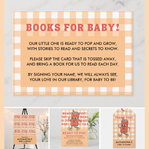 Shes Ready to Pop Baby Shower Retro Orange Gingham Enclosure Card