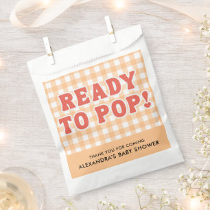 Shes Ready To Pop Baby Shower Retro Orange Gingham Favour Bag