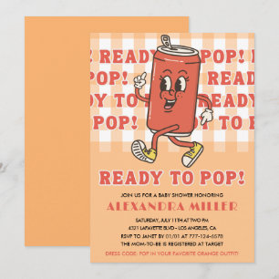 Shes Ready to Pop Baby Shower Retro Orange Gingham Invitation