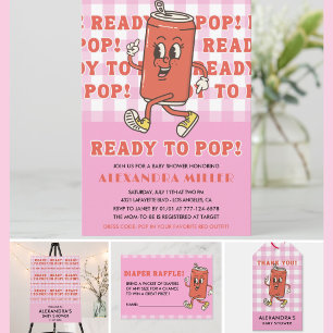 She's Ready to Pop Baby Shower Retro Pink Gingham Invitation
