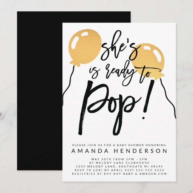 She's Ready To Pop Balloon Baby Shower Invitation (Front/Back)