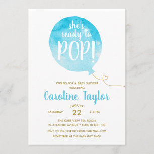 She's Ready to Pop Blue & Gold Baby Shower Invitation