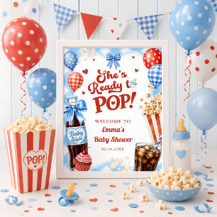 She's Ready to Pop Boy Baby Shower Welcome Poster