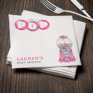 She's Ready To Pop Bubblegum Pink Girl Baby Shower Napkin