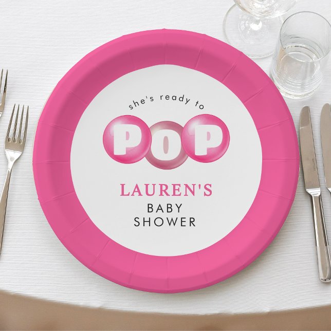 She's Ready To Pop Bubblegum Pink Girl Baby Shower Paper Plate (She's Ready To Pop Bubblegum Pink Girl Baby Shower Paper Plates
)
