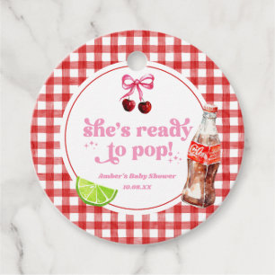 She's Ready To Pop! Cherry Soda Pop Baby Shower Favour Tags