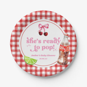 She's Ready To Pop! Cherry Soda Pop Baby Shower Paper Plate