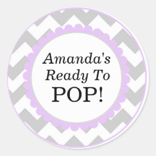 She's Ready to Pop, Chevron Print Baby Shower Classic Round Sticker
