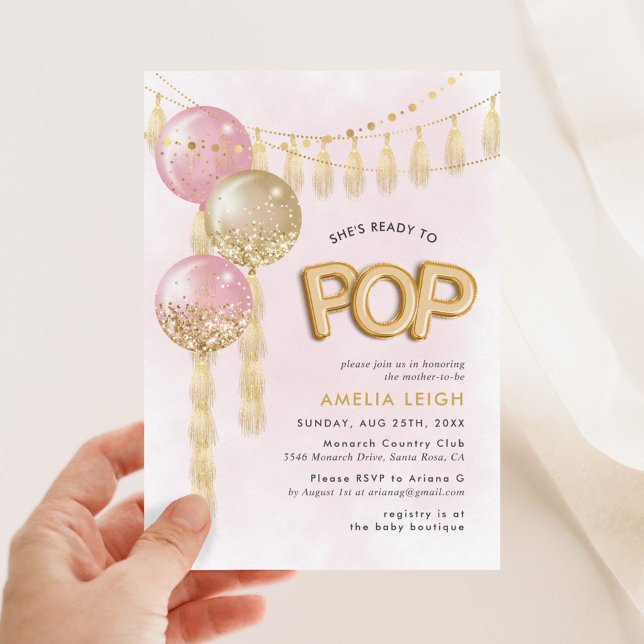She's Ready to Pop Confetti Tassel Balloons Invitation (Creator Uploaded)