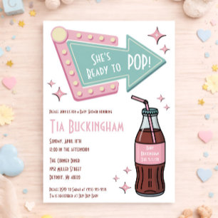 She's Ready to POP! Diner, Soda Themed Baby Shower Invitation
