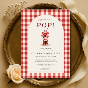 She's Ready to Pop Gingham Red Bow Baby Shower Invitation