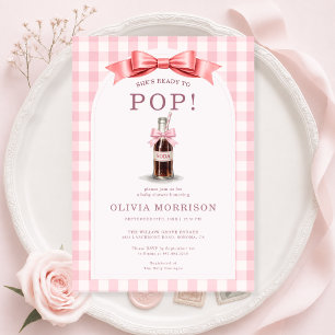 She's Ready to Pop Girl Pink Bow Baby Shower Invitation