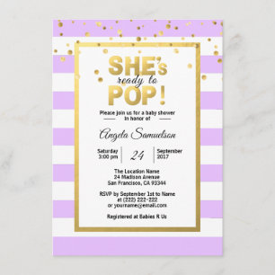 She's Ready to POP Gold Lavender Baby Shower Invitation