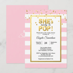 She's Ready to POP Gold Pink Girl Baby Shower Invitation