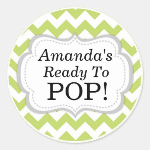 She's Ready to Pop, Green Chevron Baby Shower Classic Round Sticker