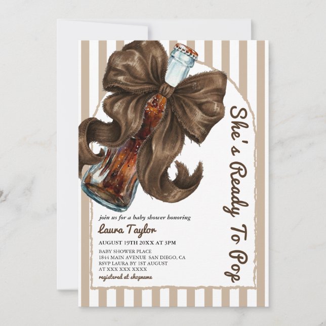 She's Ready To Pop Neutral Bow Baby Shower  Invitation (Front)