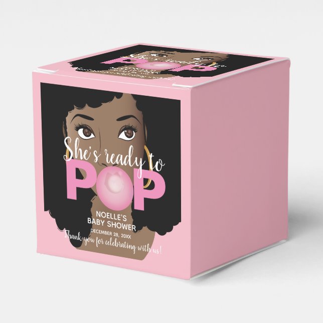 She's Ready to Pop Pink Baby Shower Natural Hair Favor Box (Front Side)