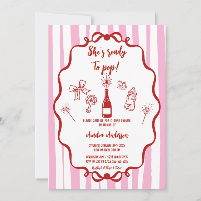 She's Ready to Pop Pink Coke Bottle Baby Shower Invitation (Front)