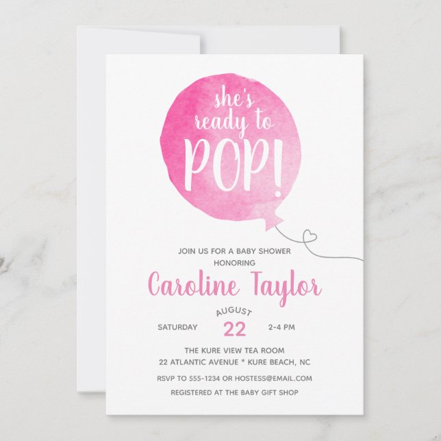 She's Ready to Pop Pink Grey Baby Girl Shower Invitation (Front)