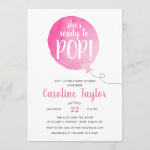 She's Ready to Pop Pink Grey Baby Girl Shower Invitation