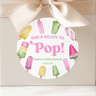 She's Ready To Pop Pink Popsicle Baby Shower Classic Round Sticker