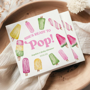She's Ready To Pop Pink Popsicle Baby Shower Napkin
