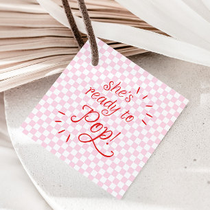 She's Ready to Pop Pink & Red Chequered Favour Tags