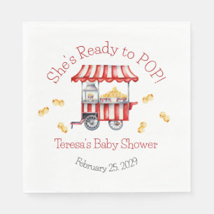 She's Ready to POP!  Popcorn Baby Shower Napkin