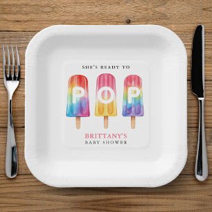 She's Ready To Pop Popsicle Summer Baby Shower Paper Plate