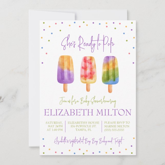 She's Ready to Pop! Popsicle Themed Baby Shower Invitation (Front)