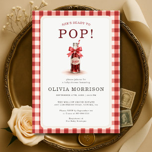 She's Ready to Pop Red Gingham Baby Shower Invitation