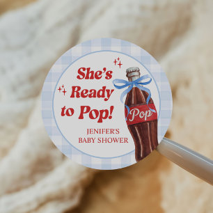 She's Ready to Pop Soda Baby Shower Classic Round Sticker