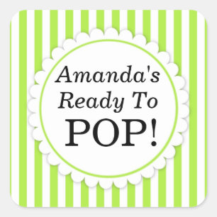 She's Ready to Pop Square sticker - Green Stripes