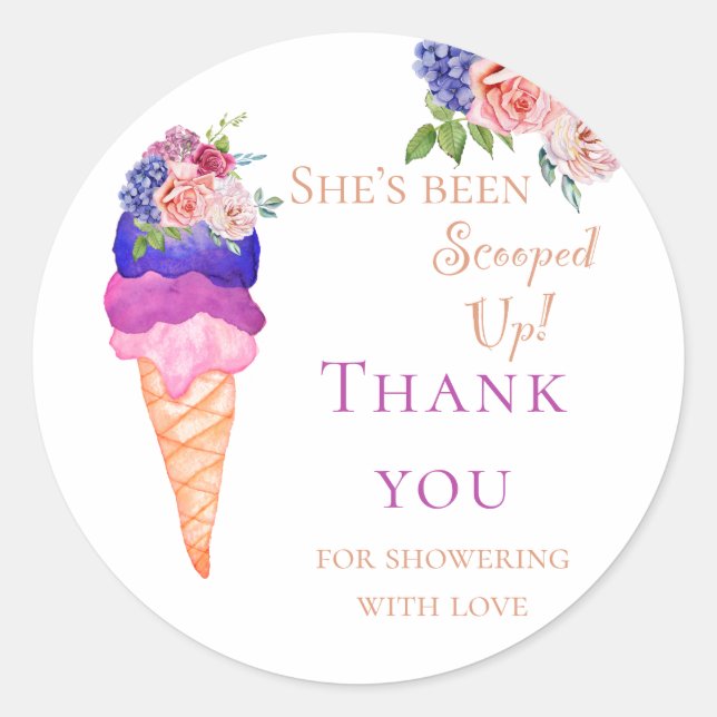 She's Scooped Up Ice Cream Bridal Shower Thank you Classic Round Sticker (Front)