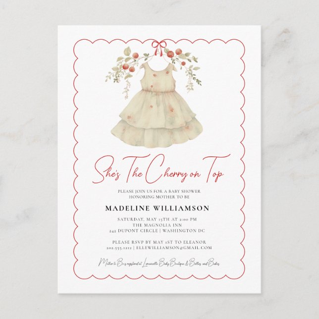 She's the Cherry On Top Baby Shower Invitation  Postcard (Front)