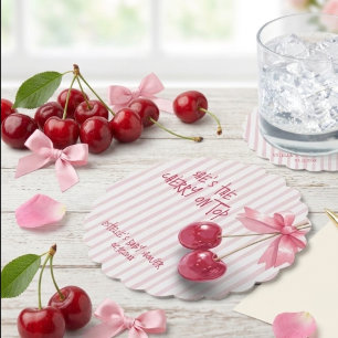 She's The Cherry On Top Bow Baby Shower Paper Coaster