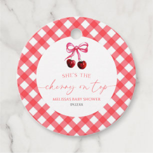 She's The Cherry On Top Bow Cherry Baby Shower Favour Tags