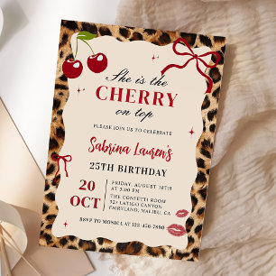 She's the Cherry on top Leopard Cheetah Birthday Invitation